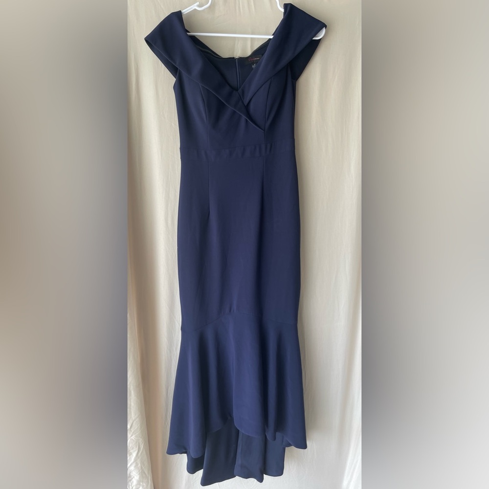 Aqua Blue Off-Shoulder Cap Sleeve Gown